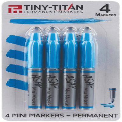 Tiny-Titan Mini Markers, Keychain Clip, Golf Ball Marker, Clip On Nurse's Badge - TURQUOISE Ink - Fine Point - 4 Pens Per Pack