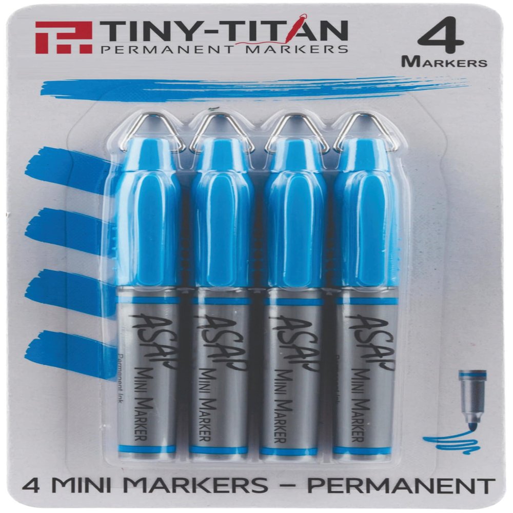 Tiny-Titan Mini Markers, Keychain Clip, Golf Ball Marker, Clip On Nurse's Badge - TURQUOISE Ink - Fine Point - 4 Pens Per Pack
