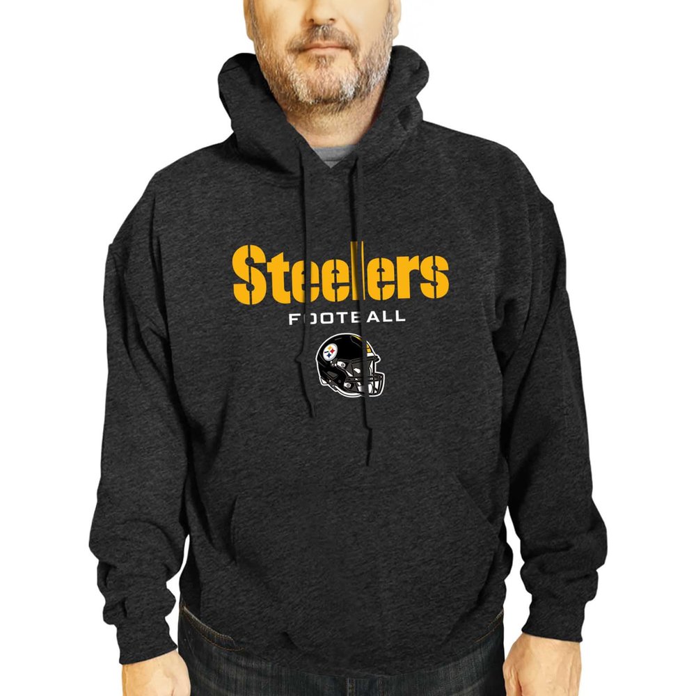 Team Fan Apparel Adult NFL Football Helmet Heather Hooded Sweatshirt - Officially Licensed Pre-Shrunk Fleece Blend Pullover (Pittsburgh Steelers - Charcoal, Large)