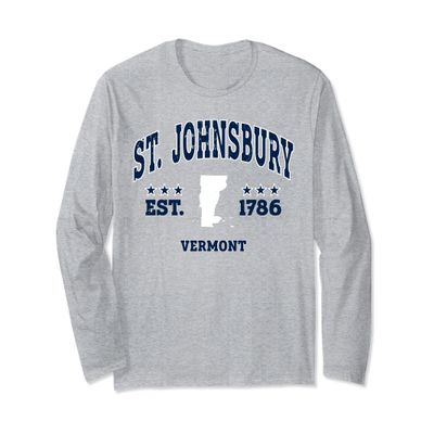 St Johnsbury Vermont VT Vintage Athletic Navy Long Sleeve T-Shirt