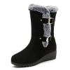 HINDOLA Women's Winter Mid-Calf Boots Buckle Fur Lined Warm Ankle Boots Anti-Slip Waterproof Outdoor Shoes Fashion Lace Up Snow Booties for Women view 1