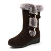HINDOLA Women's Winter Mid-Calf Boots Buckle Fur Lined Warm Ankle Boots Anti-Slip Waterproof Outdoor Shoes Fashion Lace Up Snow Booties for Women view 1