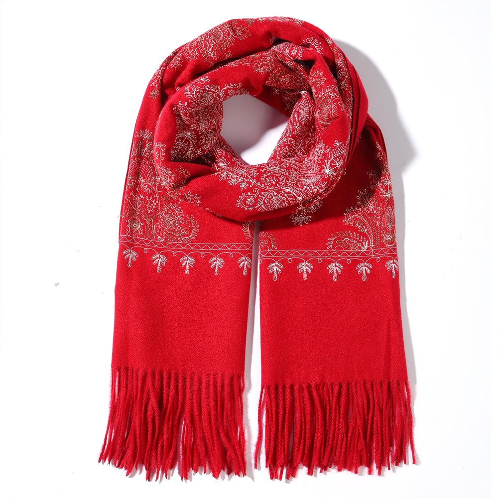 Letusto LUU MANLIC Women's Shawl Wrap Embroidered Tassel Scarf, Premium Quality, Oversize(73x27), Soft,Durability,Warm, Versatile
