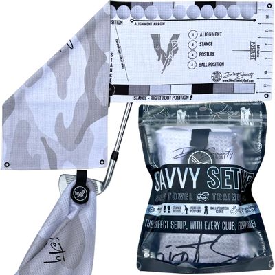 2 in 1 - Golf Training Aid & Magnetic Towel - Savvy Setup: Perfect For Golfers Looking To Improve Accuracy & Consistency Without An Instructor, Setup Perfectly & Swing With Confidence (White Camo)