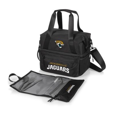 PICNIC TIME NFL Jacksonville Jaguars Tarana Lunch Bag Cooler with Utensils Made from Recycled Material, Lunch Box with Picnic Set, Upcycled Lunch Cooler Bag, (Carbon Black)