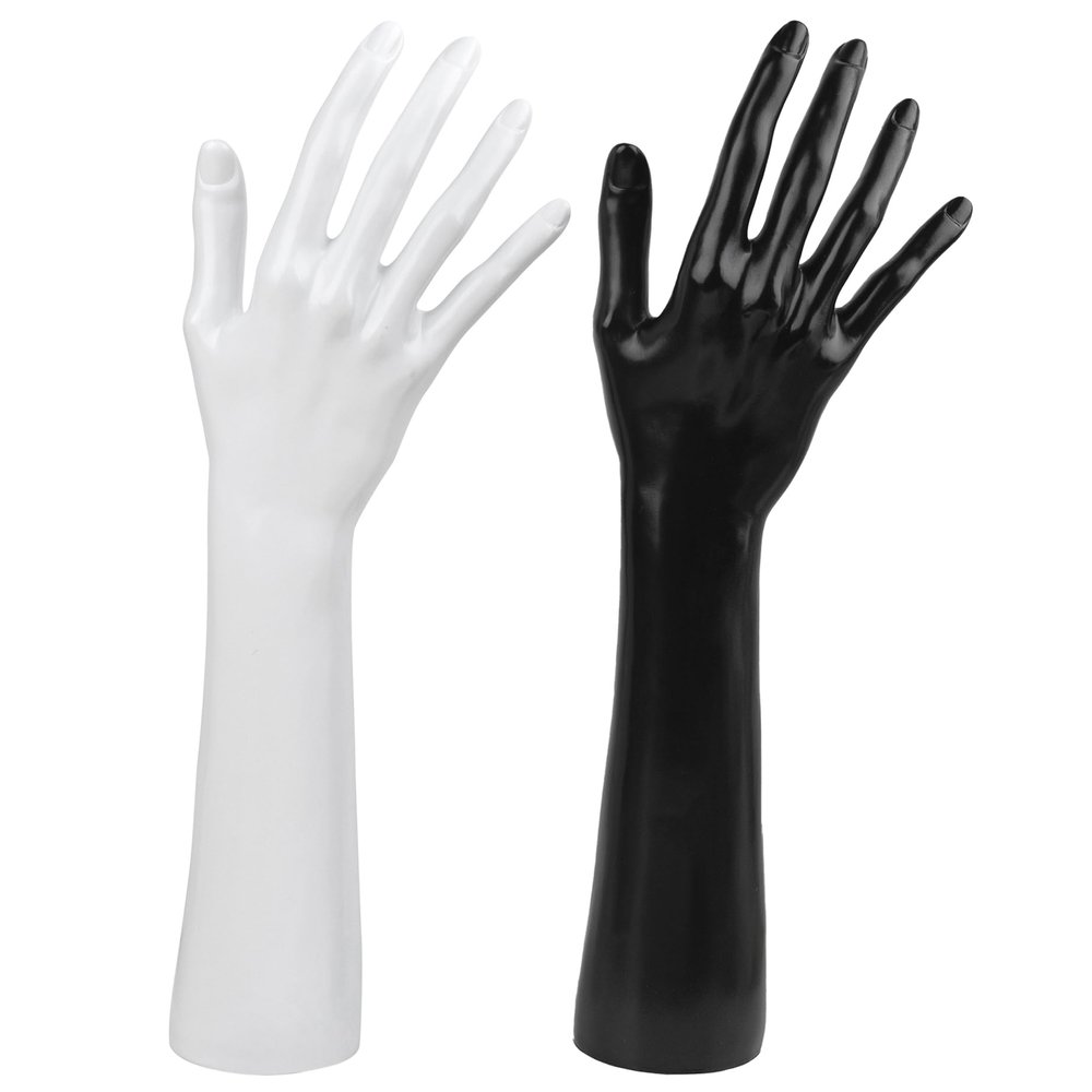 Framendino, 2 Pack Large Female Mannequin Hand Ring Display Stand Organizer Holder White Black (Right Hand Only)