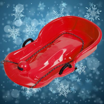 Children's Double Sledge, Padded Wear-Resistant Sledge, Padded Sledge with Backrest, Sledge with Brake Pull Rope