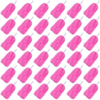 36PCS Cheerleading Pom Poms Metallic Foil Plastic Pom Poms with Baton Handle for Game Sports Squads Dancing Party Football Basketball Club Spirit Sports Stage Performance Celebration (Pink)