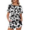 CLOHOMIN Black Cow Print Pajama Sets for Women Two-Piece Lightweight Crewneck Loungewear Casual Loose Sleepwear Summer Tops and Shorts with Pockets Nightwear view 1