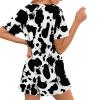 CLOHOMIN Black Cow Print Pajama Sets for Women Two-Piece Lightweight Crewneck Loungewear Casual Loose Sleepwear Summer Tops and Shorts with Pockets Nightwear view 4