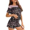 CLOHOMIN Sakura Floral Pajama Set for Women Cherry Blossom Blossoms Short Sleeve Loungewear Pink and Black Lightweight Plus Size Sleepwear Two Piece Casual Crewneck Outfits view 2