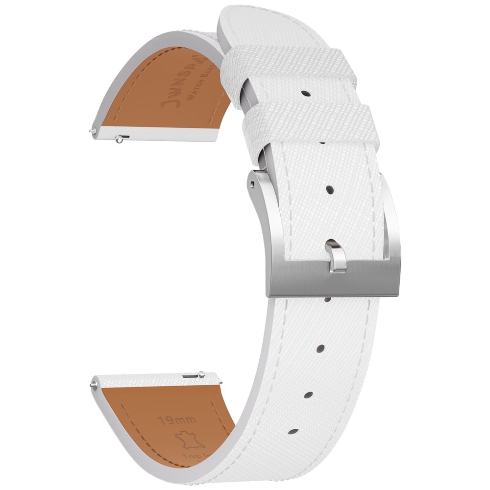 JWNSPA Top Grain Leather Watch Band - Quick Release Brushed Buckle Replacement Strap for Men - Choice of Width -18mm 19mm 20mm 21mm 22mm 23mm 24mm (21mm, White & Silver Buckle)