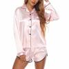 L-514 Pink Women's Pants Set Matching Pajamas PJs for Women Silk Faux Casual Sexy Two Piece Straight Leg Regular Fit Country Concert BS S view 2