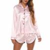 L-514 Pink Women's Pants Set Matching Pajamas PJs for Women Silk Faux Casual Sexy Two Piece Straight Leg Regular Fit Country Concert BS S view 3