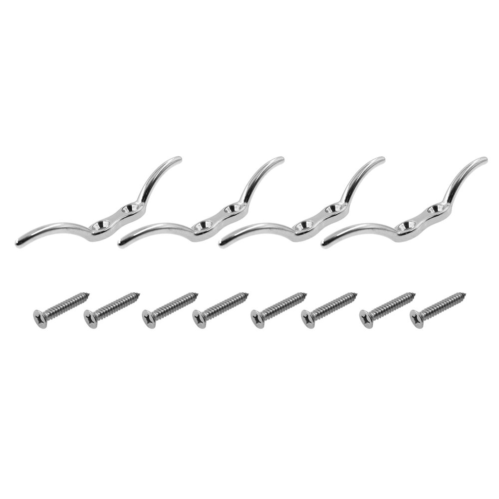 TTZEZE 316 Stainless Steel Rope Cleat Hooks, Marine Hardware Boat Cleat Hooks,4PCS Flagpole Cleat Hook,Silver Deck Dock Cleat Hooks,2-1/2''Blinds Cord Cleat Baby Safety Rope Cleats (4inch - 4PCS)