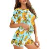 CLOHOMIN Sunflower Butterfly Pajama Set for Women White Daisy Floral Casual Loose Sleepwear Flower Fashionable Top with Matching Bottoms Ruffle Hem Loungewear Two Piece Summer Short Sleeve Outfits view 2