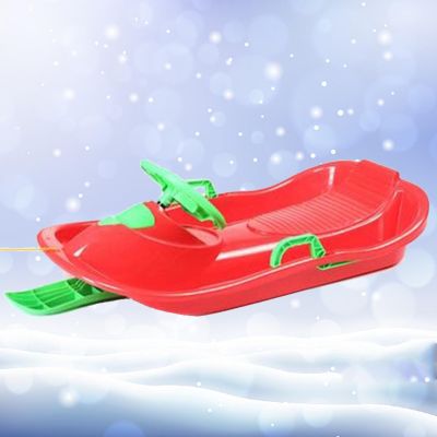 Children's Sled with Steering Wheel, Two-Person Sled with Cushion, Plastic Sled, Sled with Brake Handrail