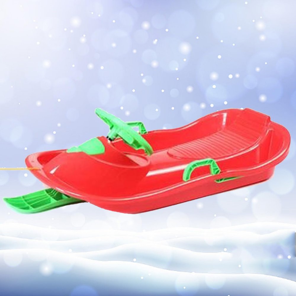 Children's Sled with Steering Wheel, Two-Person Sled with Cushion, Plastic Sled, Sled with Brake Handrail