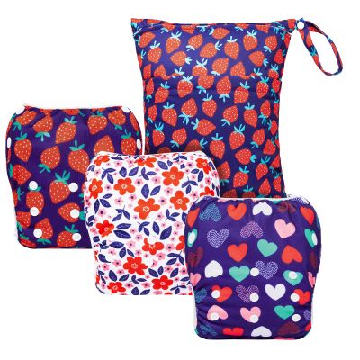 ALVABABY 3pcs Large Baby Swim Diapers with 1pcs Wet Bag Reuseable Washable & Adjustable for Swimming Lesson & Baby Boy and Girl 3ZYKL02