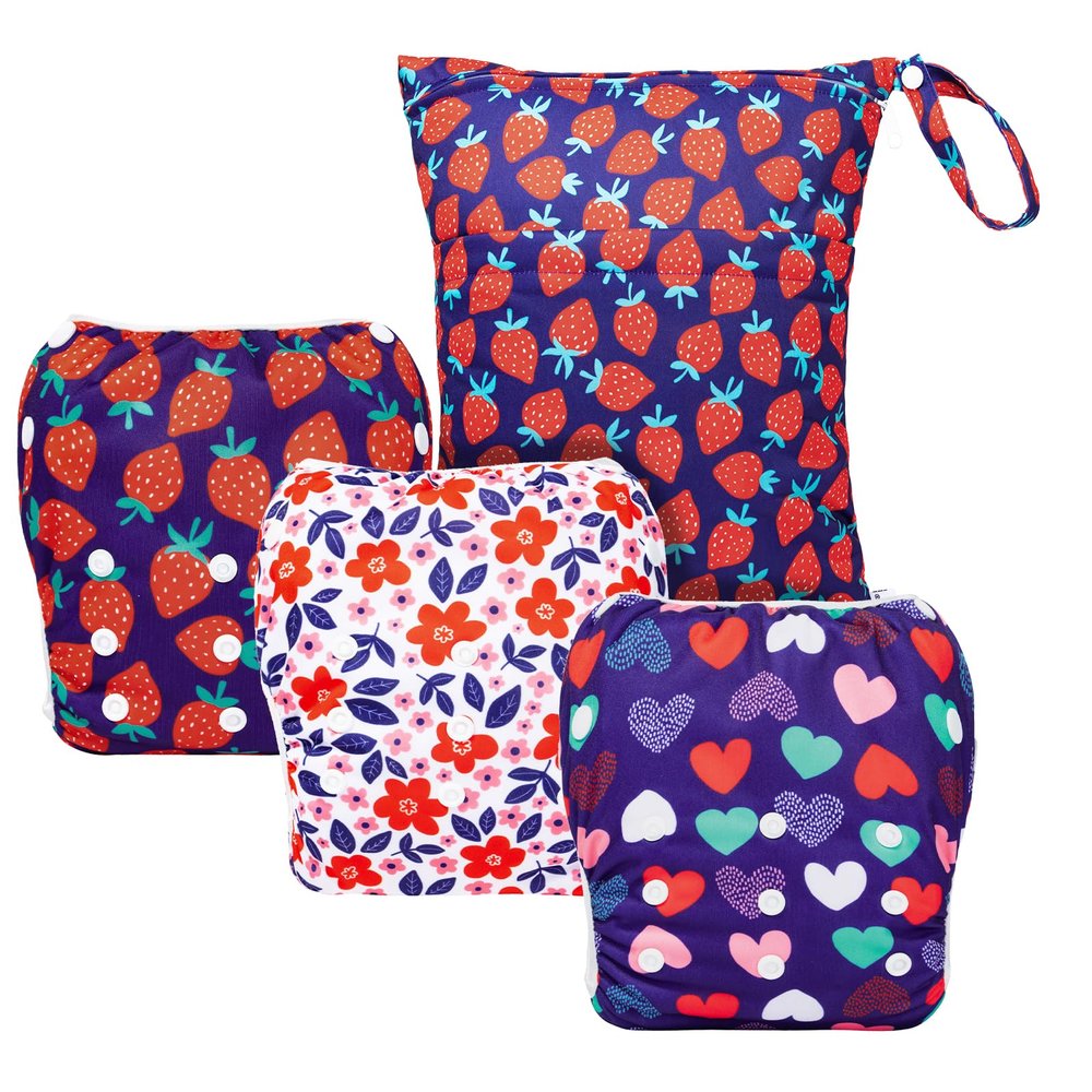 ALVABABY 3pcs Large Baby Swim Diapers with 1pcs Wet Bag Reuseable Washable & Adjustable for Swimming Lesson & Baby Boy and Girl 3ZYKL02