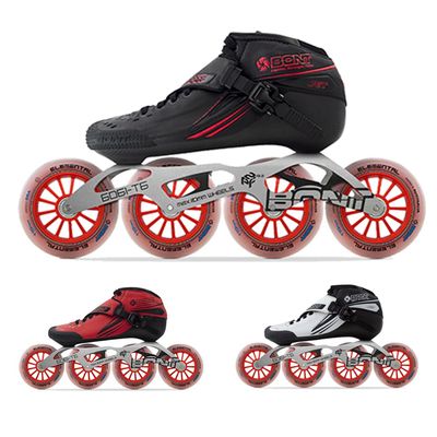 Bont Jet Inline Speed Skates - Vegan, Heat Moldable Racing Package with Carbon Fiber Boot, Elemental Wheels, and ABEC7 Bearings(Matte Red,38.5/6.5)