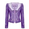 ZYXTIM Womens Sequin Jacket Plus Size Sparkle Long Sleeve Jackets Front Zip Loose Casual Blazer Bomber Jacket with Pockets Purple view 3