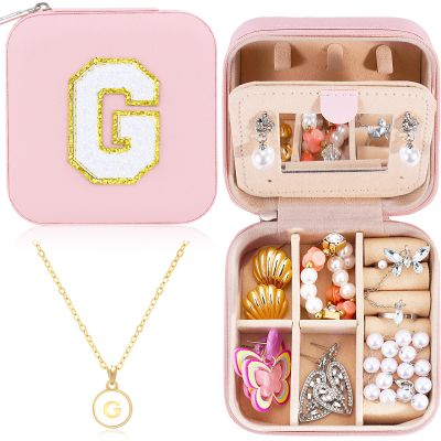 URSKYTOUS Travel Jewelry Case For Women Girls Jewelry Box Mini Jewelry Organizer Holder for Women Portable Personalized Teen Girls Birthday Gift for Friend Sister Mom Bridesmaid HerPink G