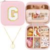 URSKYTOUS Travel Jewelry Case For Women Girls Jewelry Box Mini Jewelry Organizer Holder for Women Portable Personalized Teen Girls Birthday Gift for Friend Sister Mom Bridesmaid HerPink G view 1