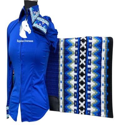 EQUINE OVERSEAS Western Showmanship Horsemanship Pleasure Show Shirt and Matching Show pad - Royal Blue (US, Alpha, XX-Large, Regular, Regular, Polyester - Lycra)