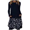 Women Fall Long Sleeve Dress Bohemian Floral Print Shift Dress with Pocket Casual Round Neck Loose Ethnic Flowy Swing Midi Tshirt Dress Plus Size view 1