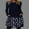 Women Fall Long Sleeve Dress Bohemian Floral Print Shift Dress with Pocket Casual Round Neck Loose Ethnic Flowy Swing Midi Tshirt Dress Plus Size view 2