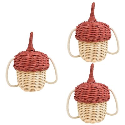 ifundom 3pcs Handwoven Rattan Pine Cone Bag Woven Crossbody Purse for Boys and Girls Natural Rattan Material Stylish Photo Prop Home Decor for Boys Girls Wine