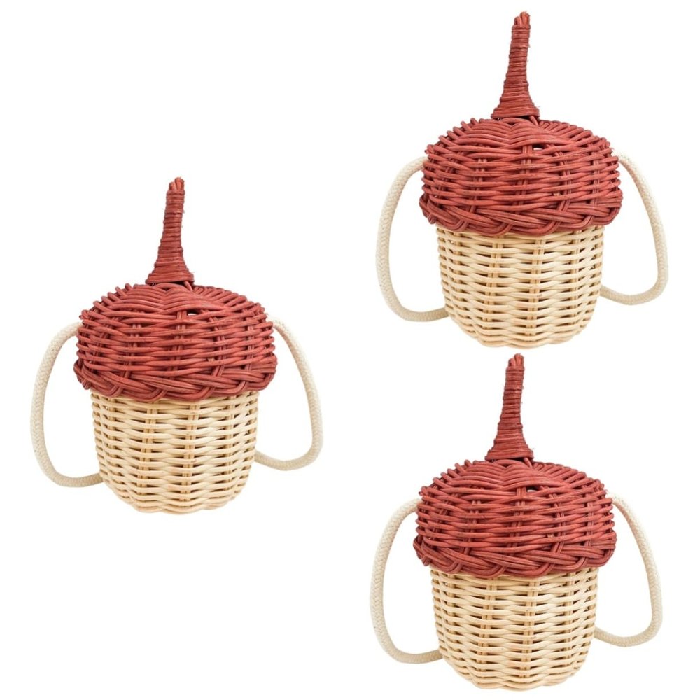 ifundom 3pcs Handwoven Rattan Pine Cone Bag Woven Crossbody Purse for Boys and Girls Natural Rattan Material Stylish Photo Prop Home Decor for Boys Girls Wine