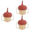ifundom 3pcs Handwoven Rattan Pine Cone Bag Woven Crossbody Purse for Boys and Girls Natural Rattan Material Stylish Photo Prop Home Decor for Boys Girls Wine view 1