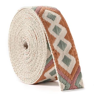 Heavy Cotton Webbing 1.5 Inch 2 Inch Webbing Strap for Bag Straps, Outdoors Indoors Arts and Crafts, High Density Webbing with Jacquard Embroidery Pattern - Color 1-1.5" 5 Yards