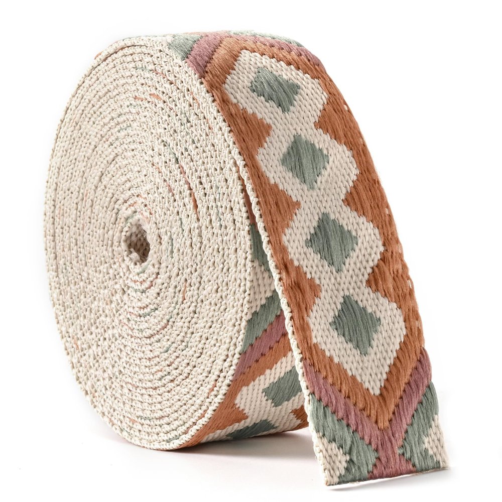 Heavy Cotton Webbing 1.5 Inch 2 Inch Webbing Strap for Bag Straps, Outdoors Indoors Arts and Crafts, High Density Webbing with Jacquard Embroidery Pattern - Color 1-1.5" 5 Yards