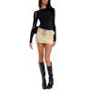 Women Y2k Crop Tops Long Sleeve Round Neck Ribbed Slim Fitted T-Shirt Tops Retro Streetwear (Black-#, L) view 2