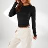 Women Y2k Crop Tops Long Sleeve Round Neck Ribbed Slim Fitted T-Shirt Tops Retro Streetwear (Black-#, L) view 4