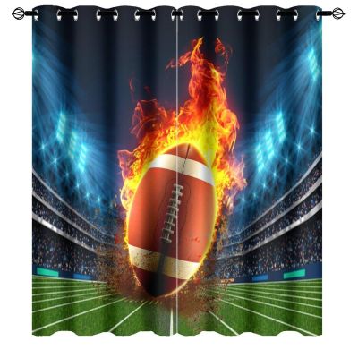 American Football Field Blackout Curtain Sports Mens Game Flame Stadium Soccer Rugby Competition Grommet Window Insulated NoiseDrapes Decor for Bedroom Living Room Curtains 2 Panels 72" L x 31.5" W