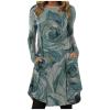 Women Fall Long Sleeve Dress Bohemian Floral Print Shift Dress with Pocket Casual Round Neck Loose Ethnic Flowy Swing Midi Tshirt Dress Plus Size view 1