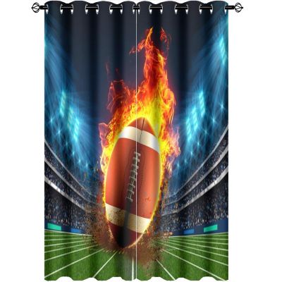 American Football Field Curtains for Bedroom,Sports Mens Game Flame Stadium Soccer Rugby Competition Thermal Insulated Room Darkening Grommet Window for Living Room 2 Panels 63" L x 21" W