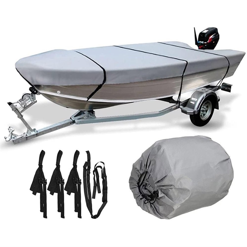 100% Waterproof Boat Cover, Trailerable Runabout Boat Cover Fit V-Hull Tri-Hull Fishing Ski Pro-Style Bass Boats, Full Size (Color : Gris, Size : 11-13FT)