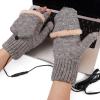 USB Heated Half Finger Gloves with Flip Top, Men Women Winter Electric Heating Knitted Gloves Mitts Home Office School Reading Writing Typing Laptop Gloves Hands Warmer view 3