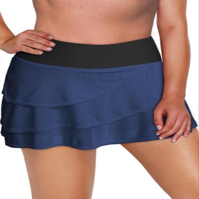 Aleumdr Women's Plus Size Three Layered Swim Skirted Bikini Swim Bottom Swimdress Navy Blue Black 18 Plus
