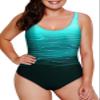 Aleumdr Women's Plus Size Green 309 One-Piece Swimsuit, Athletic Bathing Suit with Tummy Control & Shelf Bra, Casual Beach & Sportswear view 1