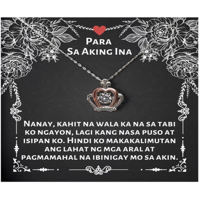 Filipino American Mom Bracelet - Nanay, kahit na wala ka na sa tabi ko ngayon, lagi kang nasa puso at isipan ko. Crown Pendant Necklace