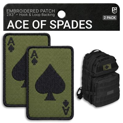 Bluyellow 2-Pack Ace of Spades Patch Death Card Premium Embroidery Secure Attachment Hook & Loop Tactical Patches for Backpacks Jackets Tactical Vest Military Helmet Dog Vest Harness Morale Patches