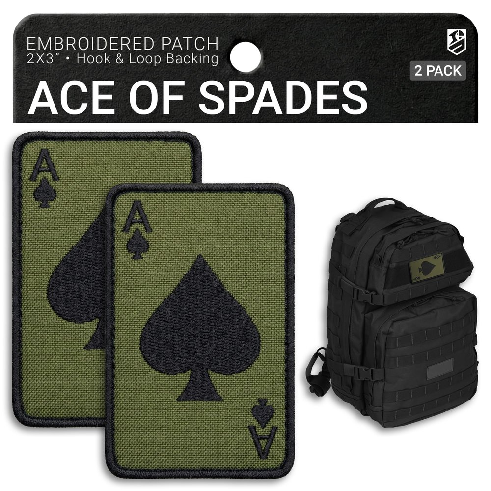 Bluyellow 2-Pack Ace of Spades Patch Death Card Premium Embroidery Secure Attachment Hook & Loop Tactical Patches for Backpacks Jackets Tactical Vest Military Helmet Dog Vest Harness Morale Patches