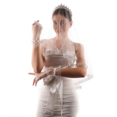 LIMELIA Bridal Wedding Veil | Beaded Sequined Bride Veil, Costume Veil for Wedding Henna Night | White
