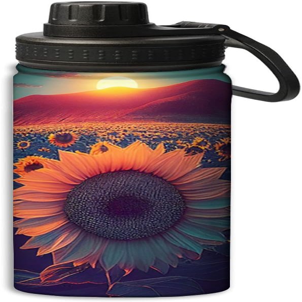 OOZ Sunflowers and beautiful sunset pattern 18 oz Sports Insulated Kettle Stainless Steel Water Bottles Outdoors,Leak Proof,Yellow